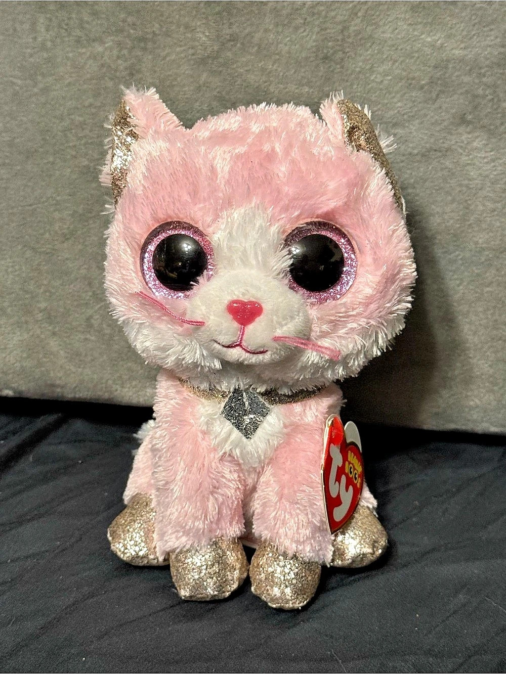 Ty Fiona the Pink Cat Pink & White Plush Cat